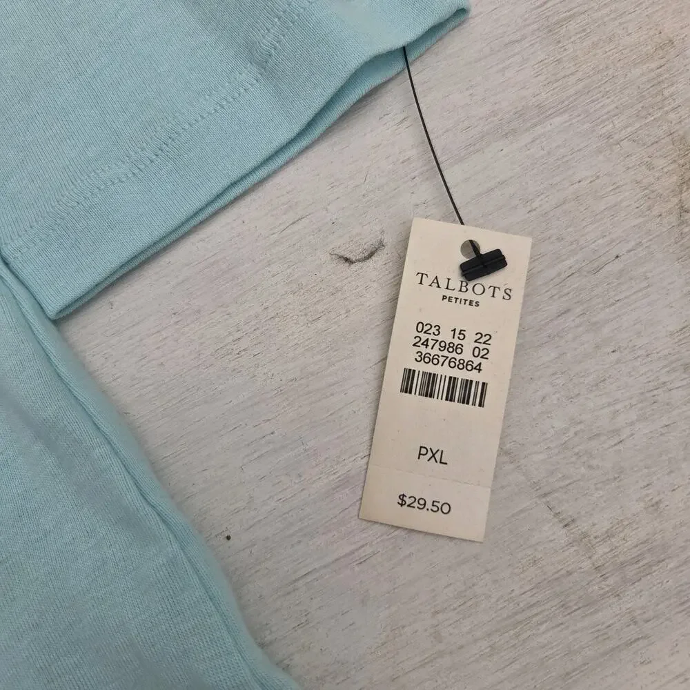 Talbots Womens Size XL Petite Blue 3/4 Sleeve Round Neck Top Pima Cotton